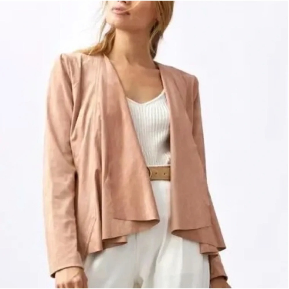 Hutch Anthropologie Faux Vegan Suede Blush Pink Open Front Draped Jacket Women M - Picture 3 of 10